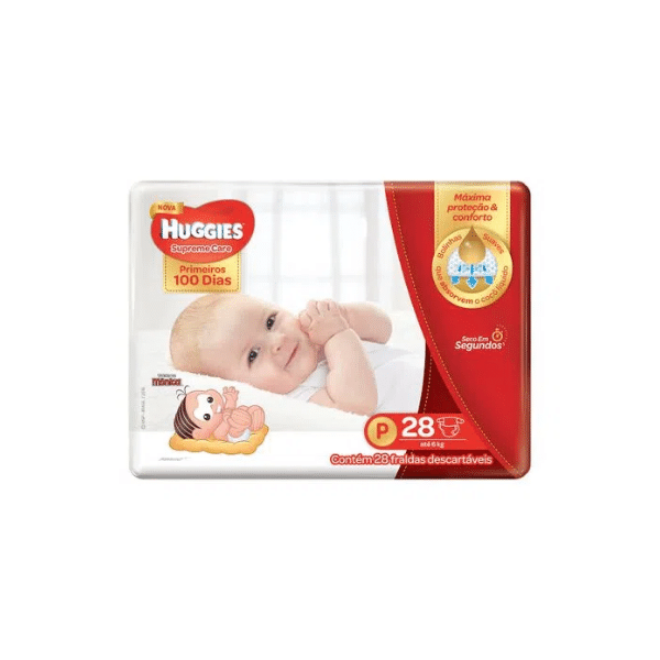 A foto mostra a embalagem da fralda descartável Huggies Supreme Care.