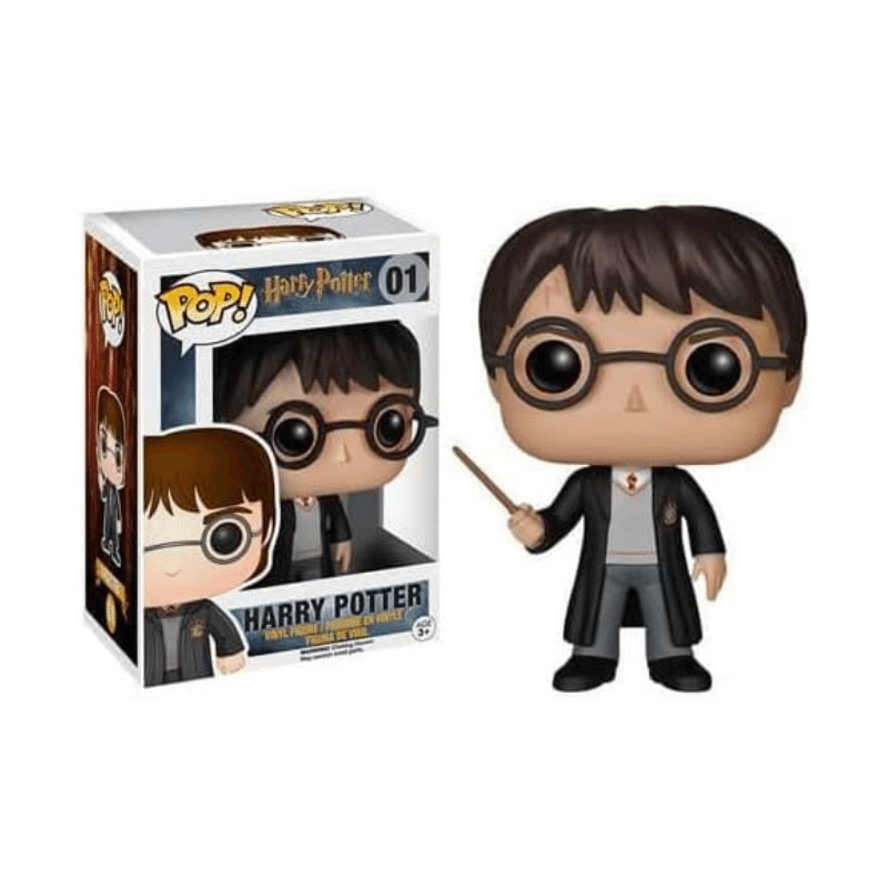 A foto mostra um boneco pop funko do personagem Harry Potter.