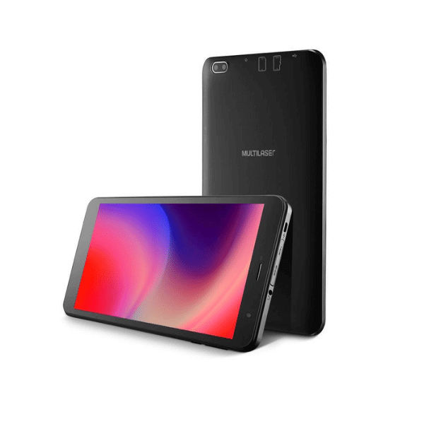 A foto mostra o tablet Multilaser M8 na cor preta.