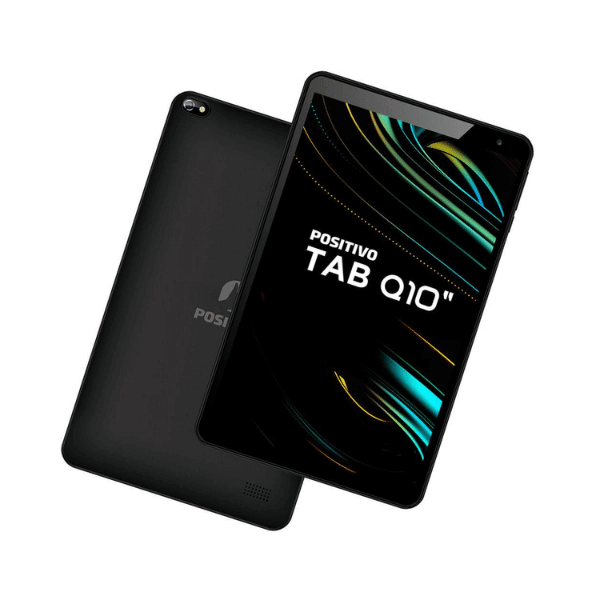 A foto mostra o tablet Positivo Q10 na cor preta.
