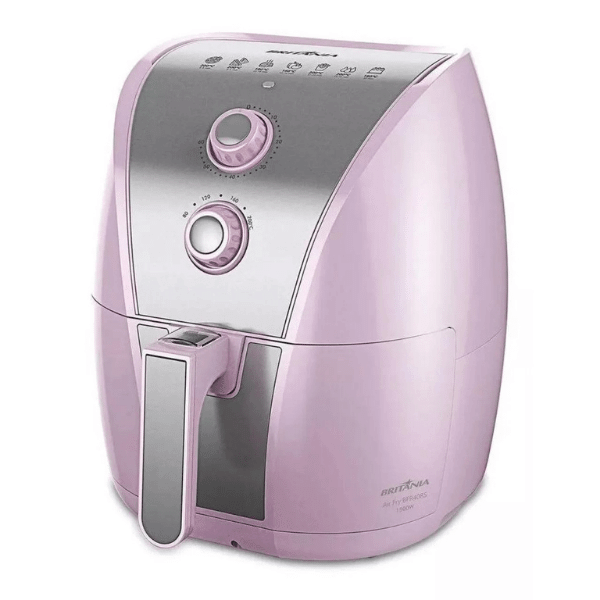 A foto mostra a Air Fryer rosa da marca Britânia, modelo BFR40RS.