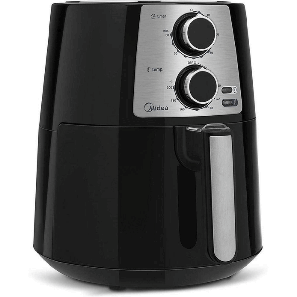 A foto mostra a Air Fryer da marca Midea na cor preta, modelo FRB31.