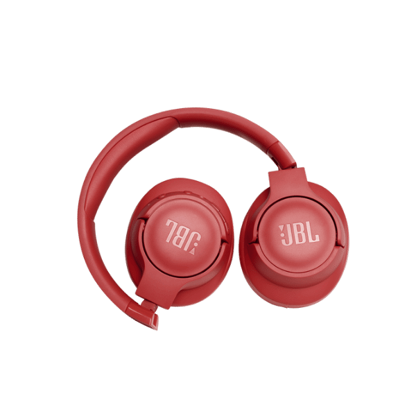 A foto mostra o fone de ouvido bluetooth da marca JBL, modelo 750BTNC na cor vermelho.